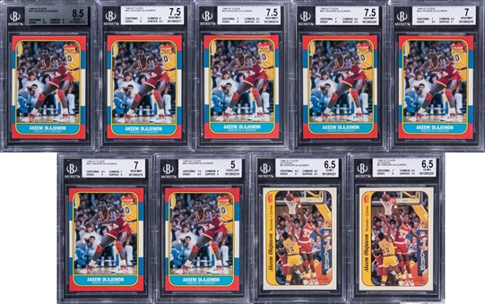 1986-87 Fleer and Fleer Stickers Hakeem Olajuwon BGS-Graded Rookie Cards Collection (9 cards)